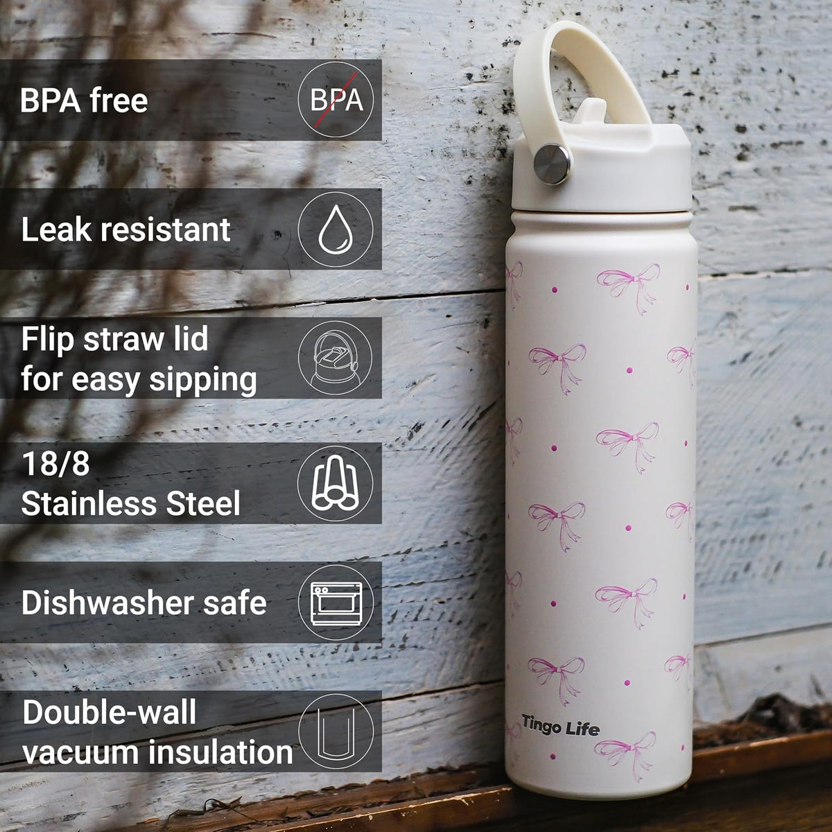 25oz Insulated Stainless Steel Aesthetic Cute Water Bottle - 2 Lids Included (Straw + Sport Handle), Leakproof BPA-Free, Dreamy Cream Cute Floral Design, Perfect Gym/Yoga/Office Companion