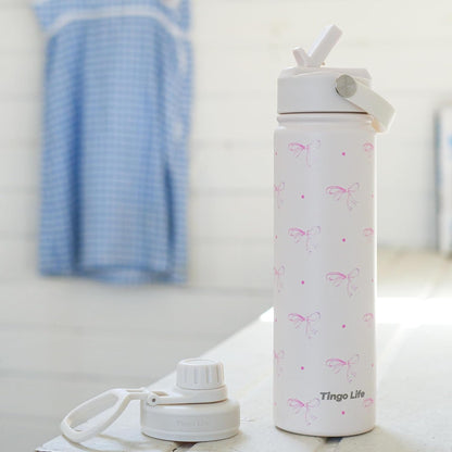 25oz Insulated Stainless Steel Aesthetic Cute Water Bottle - 2 Lids Included (Straw + Sport Handle), Leakproof BPA-Free, Dreamy Cream Cute Floral Design, Perfect Gym/Yoga/Office Companion