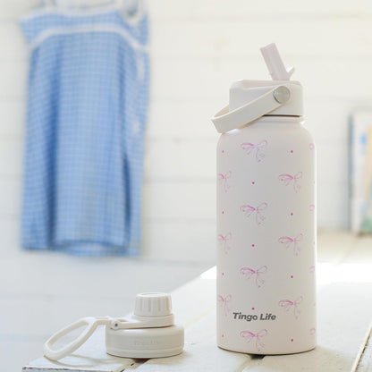 25oz Insulated Stainless Steel Aesthetic Cute Water Bottle - 2 Lids Included (Straw + Sport Handle), Leakproof BPA-Free, Dreamy Cream Cute Floral Design, Perfect Gym/Yoga/Office Companion