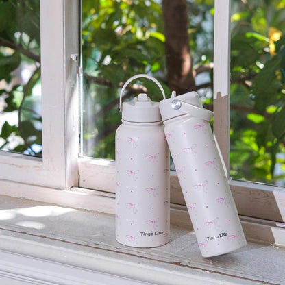 25oz Insulated Stainless Steel Aesthetic Cute Water Bottle - 2 Lids Included (Straw + Sport Handle), Leakproof BPA-Free, Dreamy Cream Cute Floral Design, Perfect Gym/Yoga/Office Companion
