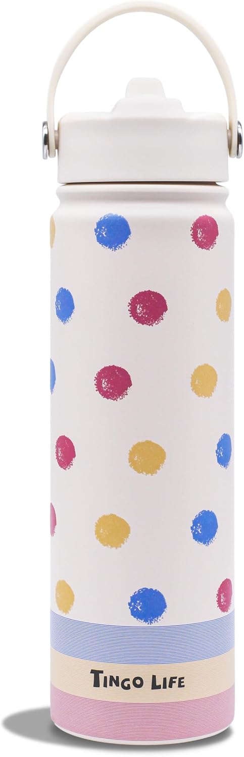 25oz Insulated Stainless Steel Aesthetic Cute Water Bottle - 2 Lids Included (Straw + Sport Handle), Leakproof BPA-Free, Dreamy Cream Cute Floral Design, Perfect Gym/Yoga/Office Companion