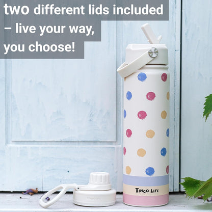 25oz Insulated Stainless Steel Aesthetic Cute Water Bottle - 2 Lids Included (Straw + Sport Handle), Leakproof BPA-Free, Dreamy Cream Cute Floral Design, Perfect Gym/Yoga/Office Companion