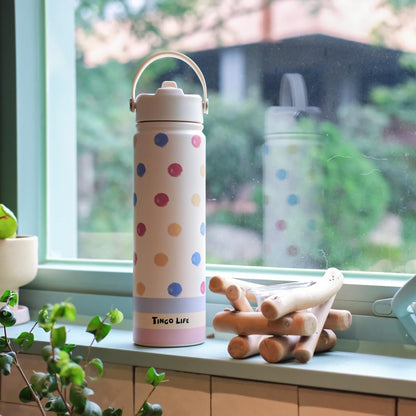 25oz Insulated Stainless Steel Aesthetic Cute Water Bottle - 2 Lids Included (Straw + Sport Handle), Leakproof BPA-Free, Dreamy Cream Cute Floral Design, Perfect Gym/Yoga/Office Companion