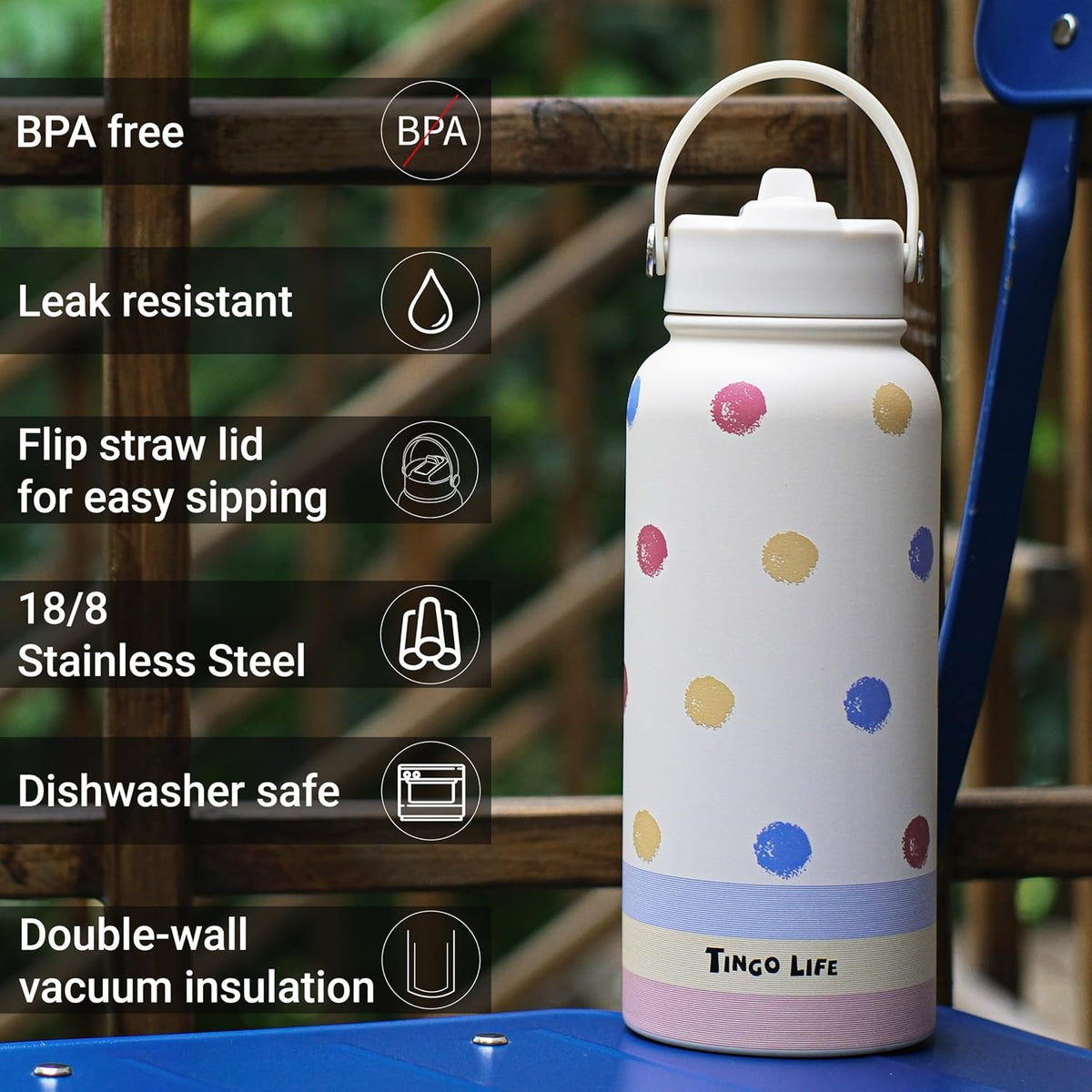 25oz Insulated Stainless Steel Aesthetic Cute Water Bottle - 2 Lids Included (Straw + Sport Handle), Leakproof BPA-Free, Dreamy Cream Cute Floral Design, Perfect Gym/Yoga/Office Companion