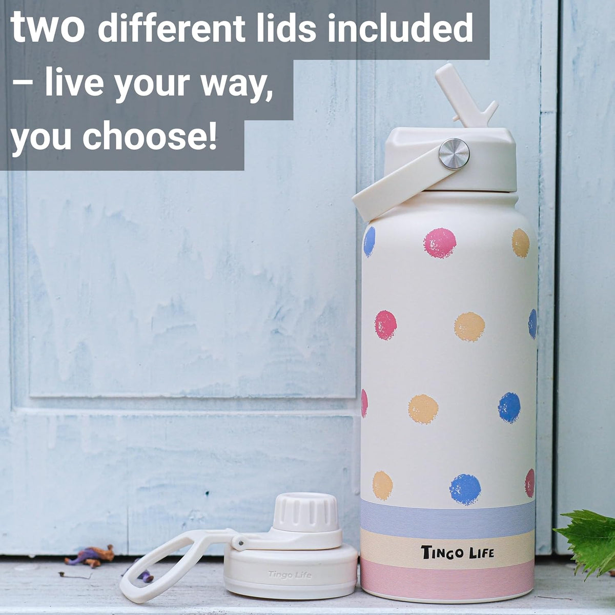 25oz Insulated Stainless Steel Aesthetic Cute Water Bottle - 2 Lids Included (Straw + Sport Handle), Leakproof BPA-Free, Dreamy Cream Cute Floral Design, Perfect Gym/Yoga/Office Companion