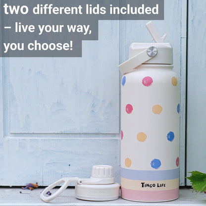 25oz Insulated Stainless Steel Aesthetic Cute Water Bottle - 2 Lids Included (Straw + Sport Handle), Leakproof BPA-Free, Dreamy Cream Cute Floral Design, Perfect Gym/Yoga/Office Companion