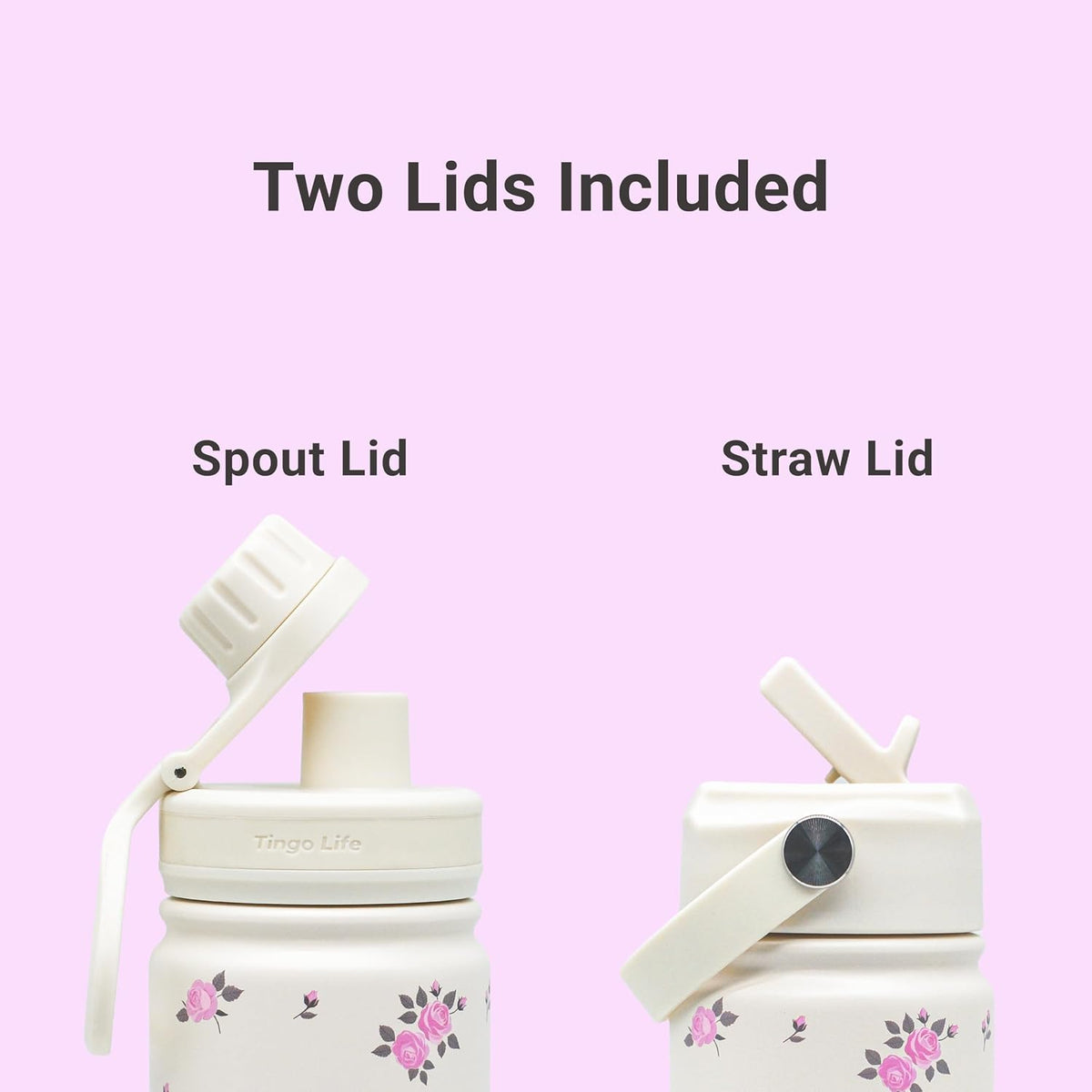 25oz Insulated Stainless Steel Aesthetic Cute Water Bottle - 2 Lids Included (Straw + Sport Handle), Leakproof BPA-Free, Dreamy Cream Cute Floral Design, Perfect Gym/Yoga/Office Companion