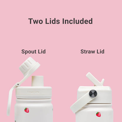 25oz Insulated Stainless Steel Aesthetic Cute Water Bottle - 2 Lids Included (Straw + Sport Handle), Leakproof BPA-Free, Dreamy Cream Cute Floral Design, Perfect Gym/Yoga/Office Companion