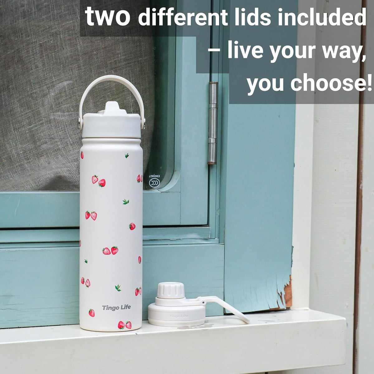 25oz Insulated Stainless Steel Aesthetic Cute Water Bottle - 2 Lids Included (Straw + Sport Handle), Leakproof BPA-Free, Dreamy Cream Cute Floral Design, Perfect Gym/Yoga/Office Companion