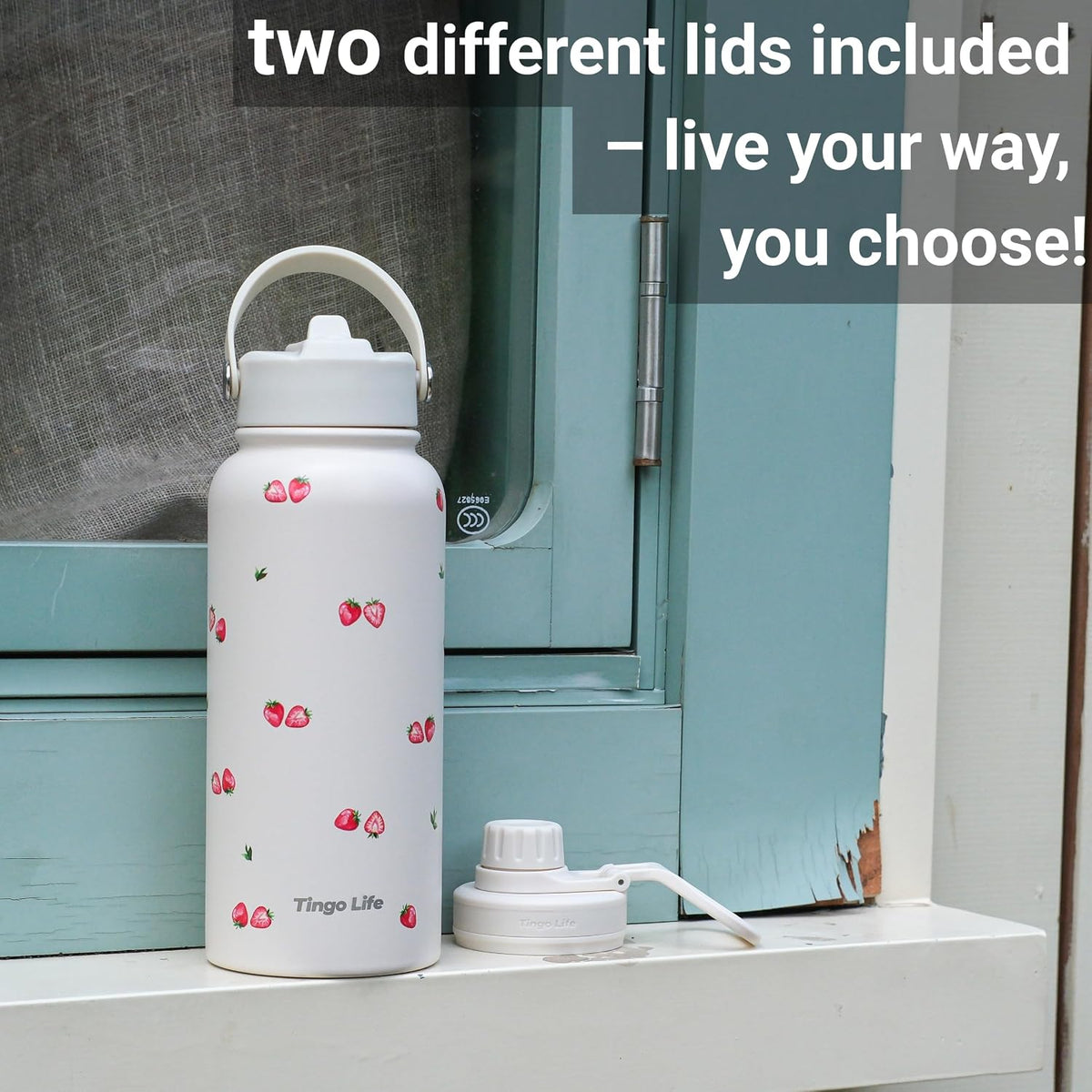 25oz Insulated Stainless Steel Aesthetic Cute Water Bottle - 2 Lids Included (Straw + Sport Handle), Leakproof BPA-Free, Dreamy Cream Cute Floral Design, Perfect Gym/Yoga/Office Companion