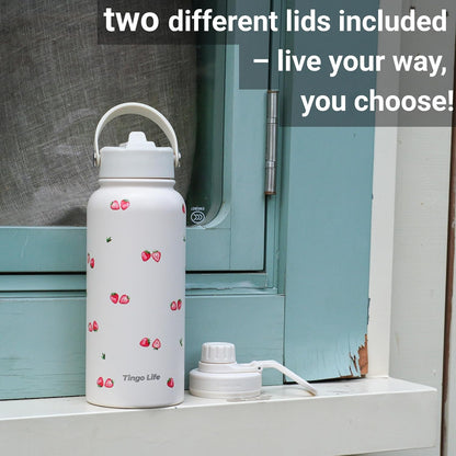 25oz Insulated Stainless Steel Aesthetic Cute Water Bottle - 2 Lids Included (Straw + Sport Handle), Leakproof BPA-Free, Dreamy Cream Cute Floral Design, Perfect Gym/Yoga/Office Companion