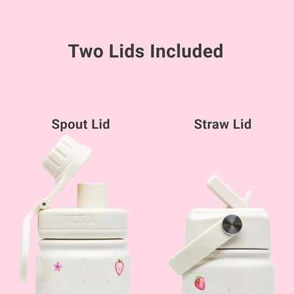 25oz Insulated Stainless Steel Aesthetic Cute Water Bottle - 2 Lids Included (Straw + Sport Handle), Leakproof BPA-Free, Dreamy Cream Cute Floral Design, Perfect Gym/Yoga/Office Companion