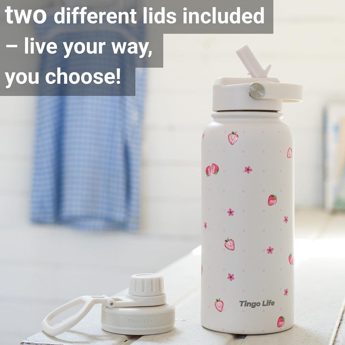 25oz Insulated Stainless Steel Aesthetic Cute Water Bottle - 2 Lids Included (Straw + Sport Handle), Leakproof BPA-Free, Dreamy Cream Cute Floral Design, Perfect Gym/Yoga/Office Companion
