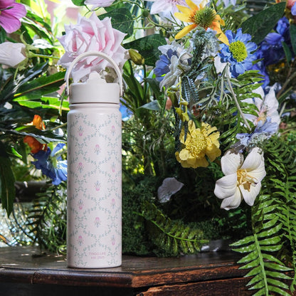 25oz Insulated Stainless Steel Aesthetic Cute Water Bottle - 2 Lids Included (Straw + Sport Handle), Leakproof BPA-Free, Dreamy Cream Cute Floral Design, Perfect Gym/Yoga/Office Companion