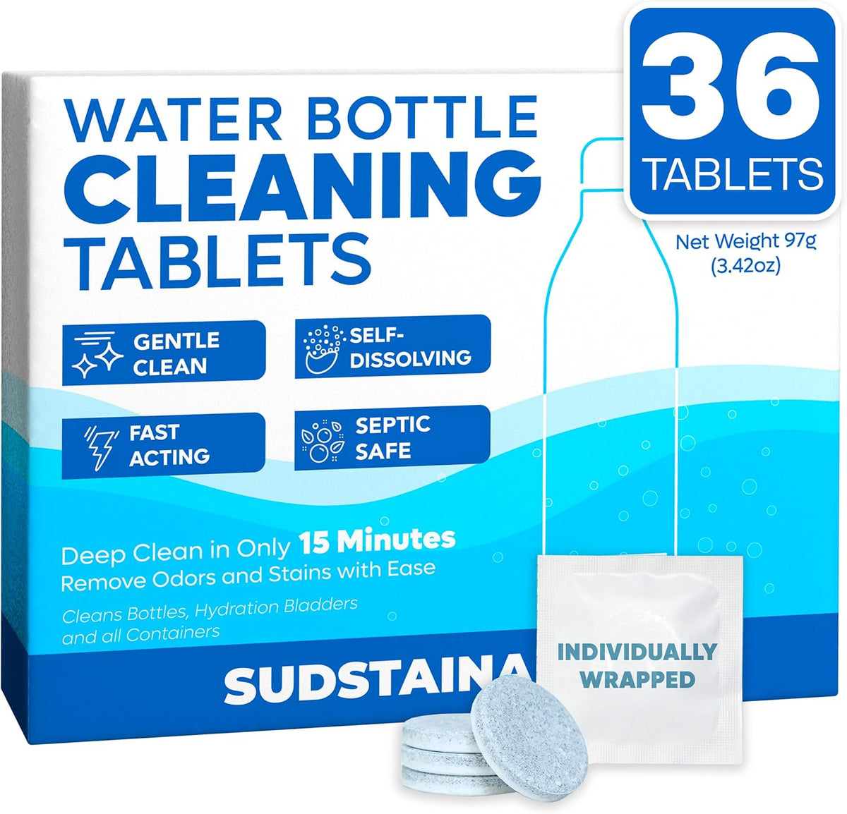 Water Bottle Cleaner Tablets, 36 Count