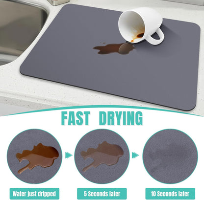 Coffee Mat Super Absorbent Dish Drying Mat Coffee Bar Mat 12"x 19", Black