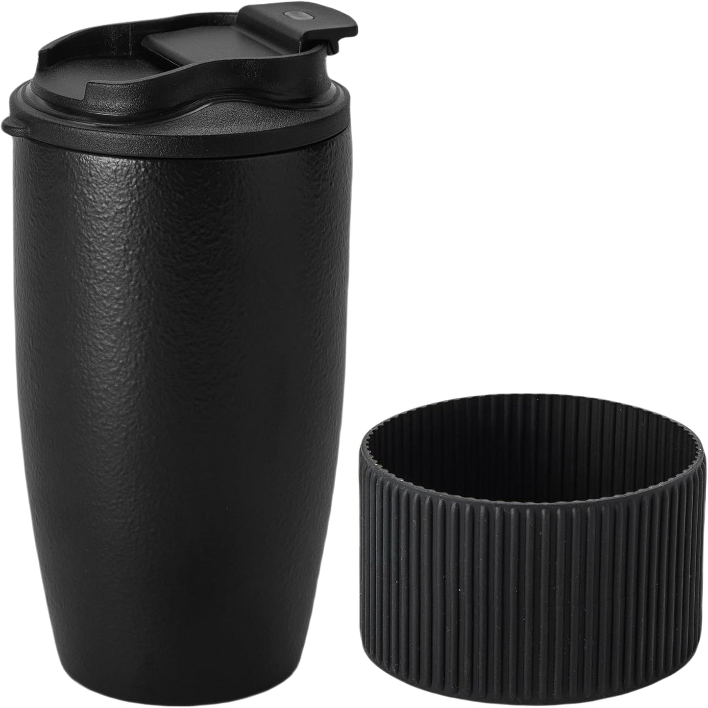 16oz Large Heavyweight Ceramic Travel Mug, Leakproof (Black) | 16oz Large Travel, Heavyweight Ceramic, Leakproof PP Lid, Silicone Sleeve, Microwave & Dishwasher Safe, Gift Ready