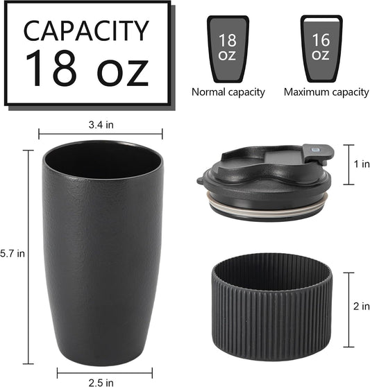 16oz Large Heavyweight Ceramic Travel Mug, Leakproof (Black) | 16oz Large Travel, Heavyweight Ceramic, Leakproof PP Lid, Silicone Sleeve, Microwave & Dishwasher Safe, Gift Ready