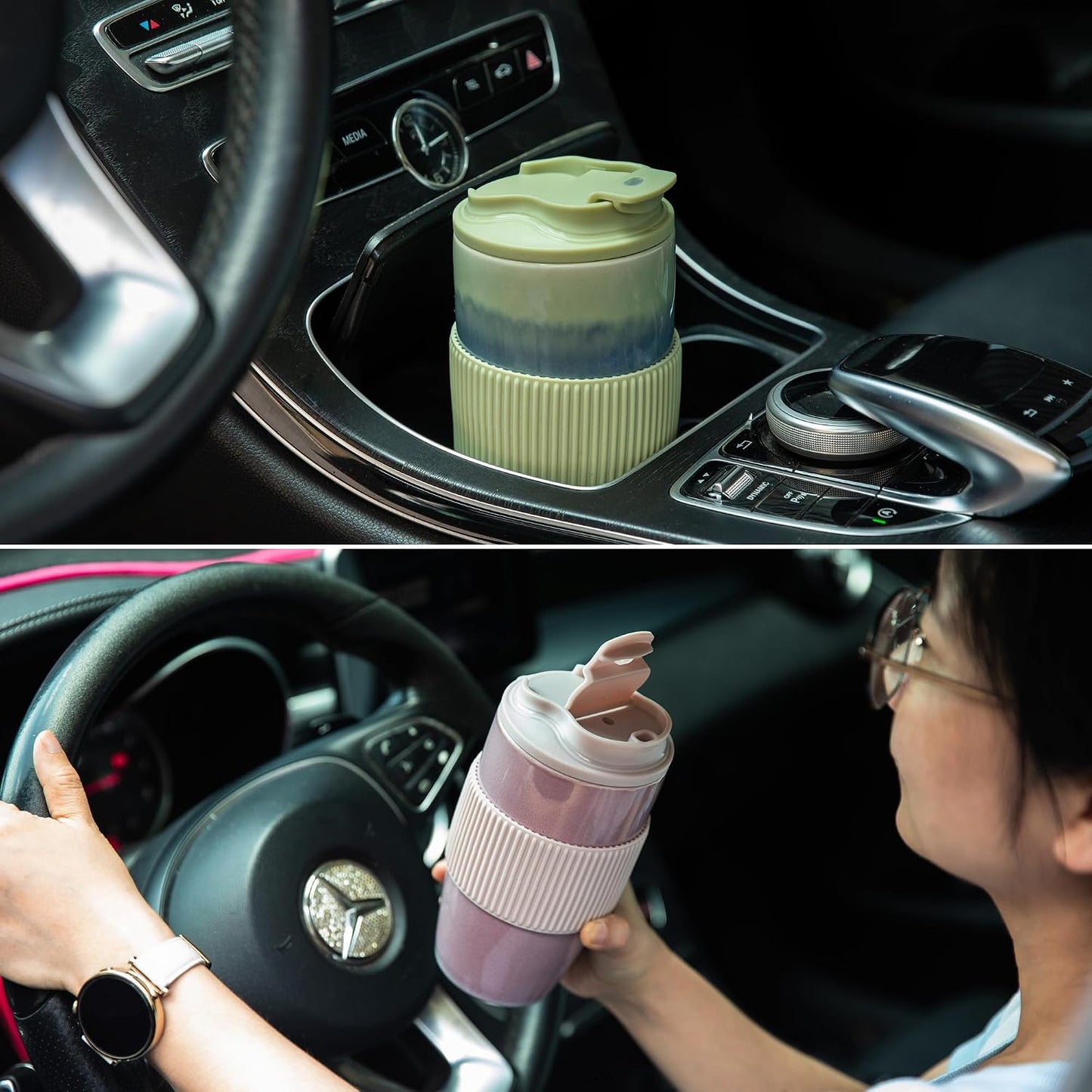 16oz Large Heavyweight Ceramic Travel Mug, Leakproof (Black) | 16oz Large Travel, Heavyweight Ceramic, Leakproof PP Lid, Silicone Sleeve, Microwave & Dishwasher Safe, Gift Ready