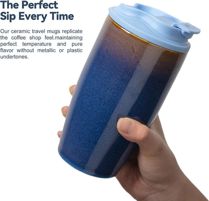 16oz Large Heavyweight Ceramic Travel Mug, Leakproof (Black) | 16oz Large Travel, Heavyweight Ceramic, Leakproof PP Lid, Silicone Sleeve, Microwave & Dishwasher Safe, Gift Ready