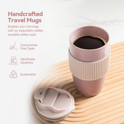 16oz Large Heavyweight Ceramic Travel Mug, Leakproof (Black) | 16oz Large Travel, Heavyweight Ceramic, Leakproof PP Lid, Silicone Sleeve, Microwave & Dishwasher Safe, Gift Ready