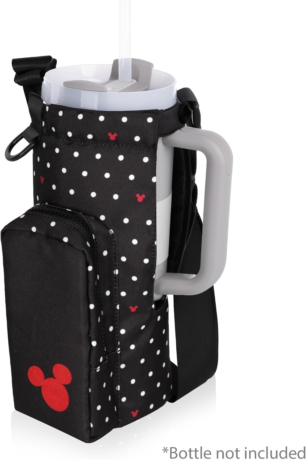 PICNIC TIME Disney Lilo & Stitch 40 oz Tumbler Tote, Insulated Crossbody Tumbler Bag with Strap and Phone Pocket, Fits Most Tumblers, Made from Recycled Materials, (White Blue Leaf Design)
