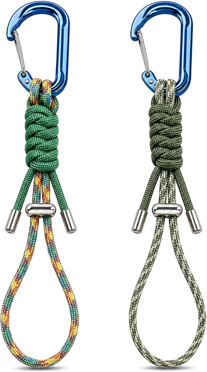 2 Pack Water Bottle Holder with Paracord Carabiner Clip, Adjustable Cinch Lanyard for Backpack Hiking Camping