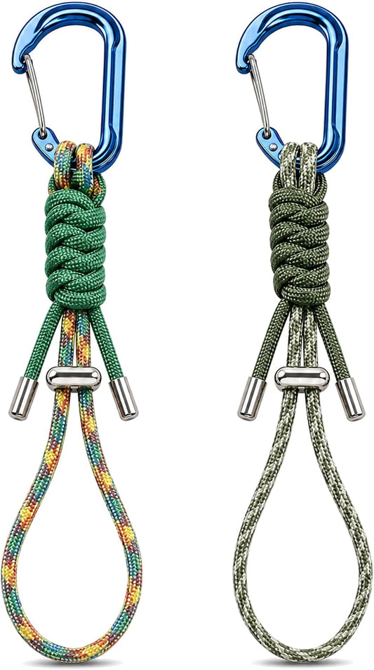 2 Pack Water Bottle Holder with Paracord Carabiner Clip, Adjustable Cinch Lanyard for Backpack Hiking Camping