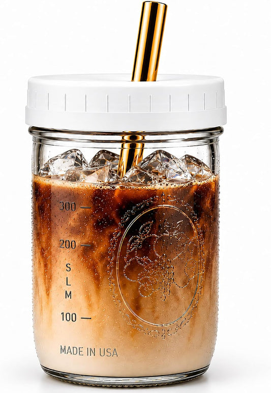 Boba Tea Cups 16 oz (2-Pack) with Wide Stainless Steel Straws – No Clogging, Mason Jar Glass Cups with Lids for Bubble Tea, Smoothies & Iced Coffee