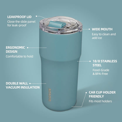 20oz Spill Proof Coffee Tumbler, Insulated Stainless Steel Cup | Double Wall Vacuum, Leakproof Lid, Keeps Hot/Cold/Iced, BPA Free, Dishwasher Safe, Cupholder, Travel, White