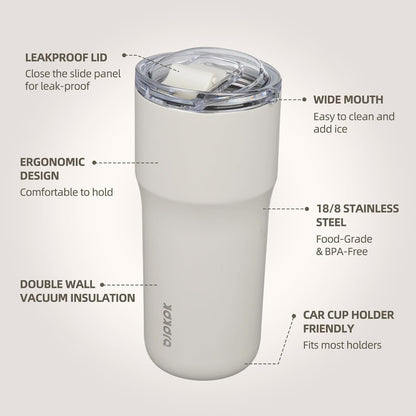20oz Spill Proof Coffee Tumbler, Insulated Stainless Steel Cup | Double Wall Vacuum, Leakproof Lid, Keeps Hot/Cold/Iced, BPA Free, Dishwasher Safe, Cupholder, Travel, White