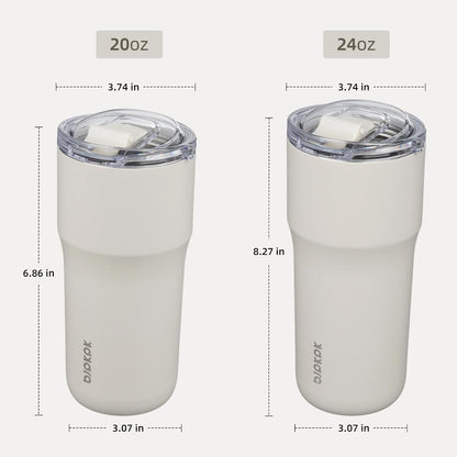 20oz Spill Proof Coffee Tumbler, Insulated Stainless Steel Cup | Double Wall Vacuum, Leakproof Lid, Keeps Hot/Cold/Iced, BPA Free, Dishwasher Safe, Cupholder, Travel, White