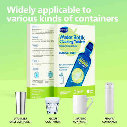 Water Bottle Cleaning Tablets, 18 Pack Bottle Clean Tablet Hydration Bladder Cleansing Tablets for Hydration Bladder, Water Bottle, Individually Packed, Apple Flavor