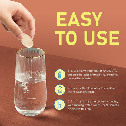 Water Bottle Cleaning Tablets, 18 Pack Bottle Clean Tablet Hydration Bladder Cleansing Tablets for Hydration Bladder, Water Bottle, Individually Packed, Apple Flavor
