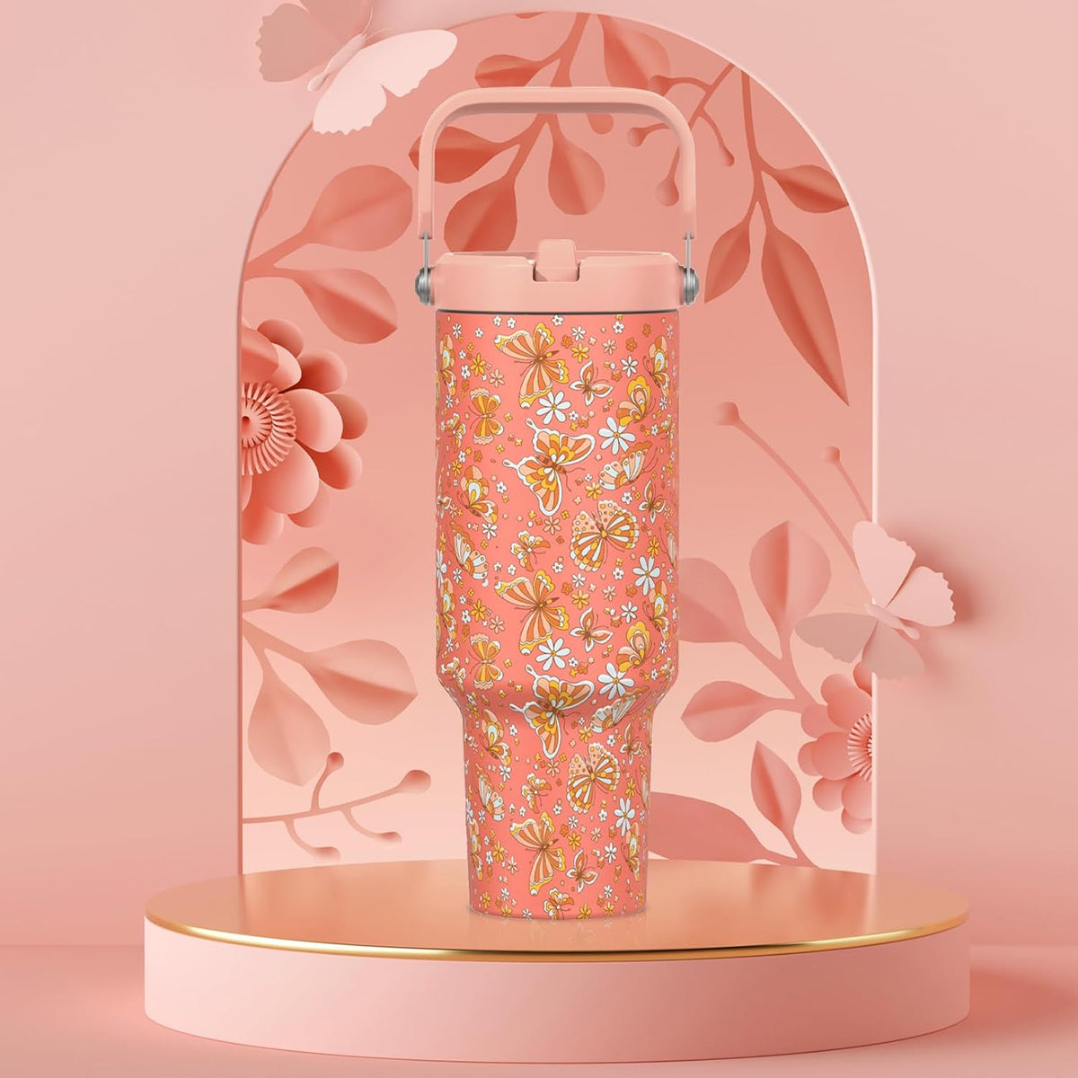 40 oz Insulated Tumbler with Top Handle and Flip Straw