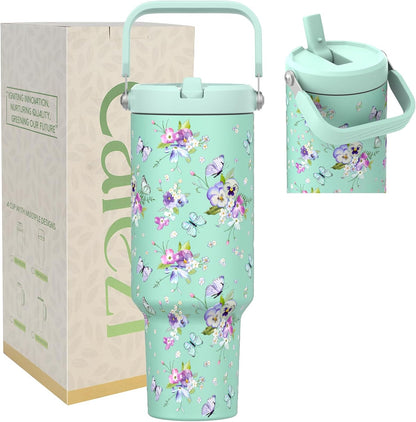 40 oz Insulated Tumbler with Top Handle and Flip Straw