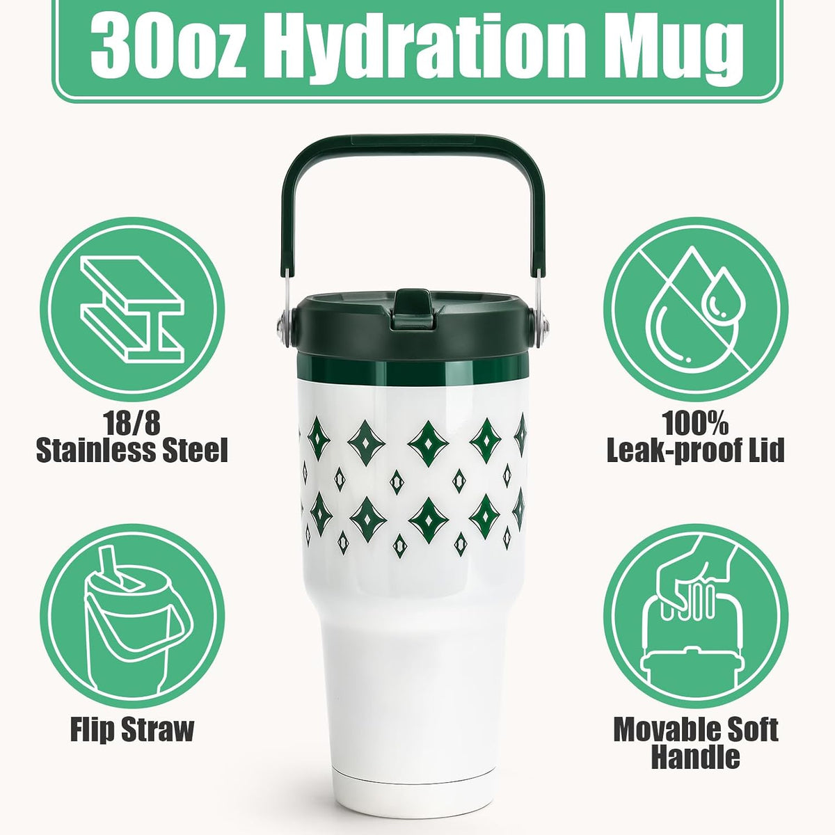 40 oz Insulated Tumbler with Top Handle and Flip Straw