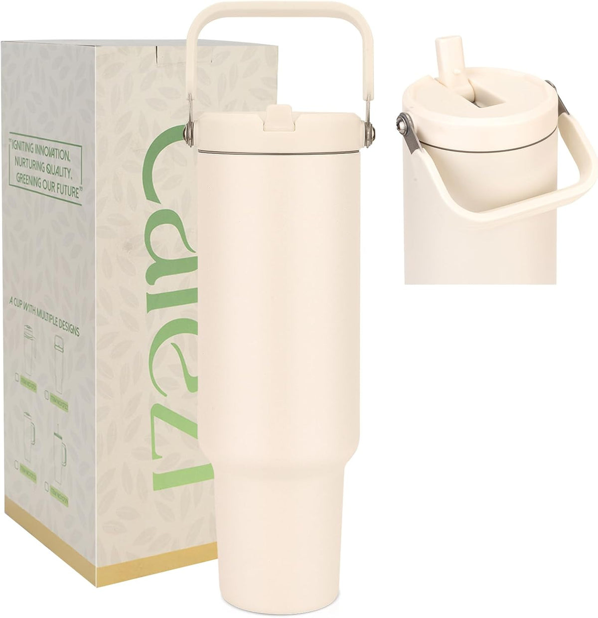 40 oz Insulated Tumbler with Top Handle and Flip Straw