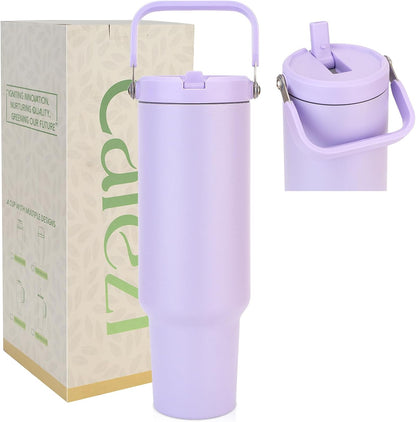 40 oz Insulated Tumbler with Top Handle and Flip Straw