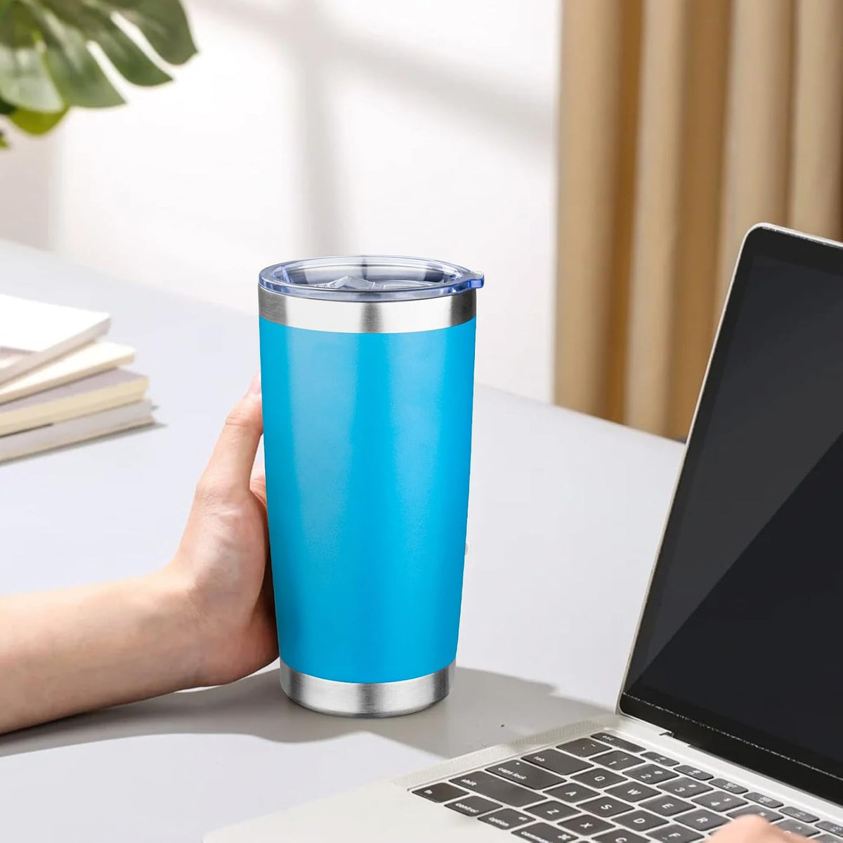 20oz Tumbler with Lid Double Wall Vacuum Insulated Travel Coffee Mug Stainless Steel Thermal Cup Powder Coated Sturdy Coffee Tumbler for Hot and Cold Beverage (Yellow,1)