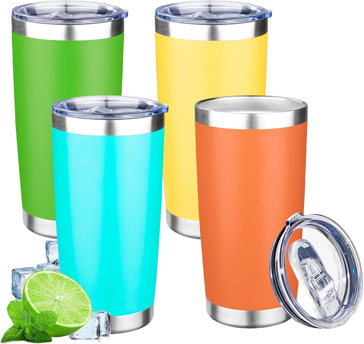 20oz Tumbler with Lid Double Wall Vacuum Insulated Travel Coffee Mug Stainless Steel Thermal Cup Powder Coated Sturdy Coffee Tumbler for Hot and Cold Beverage (Yellow,1)