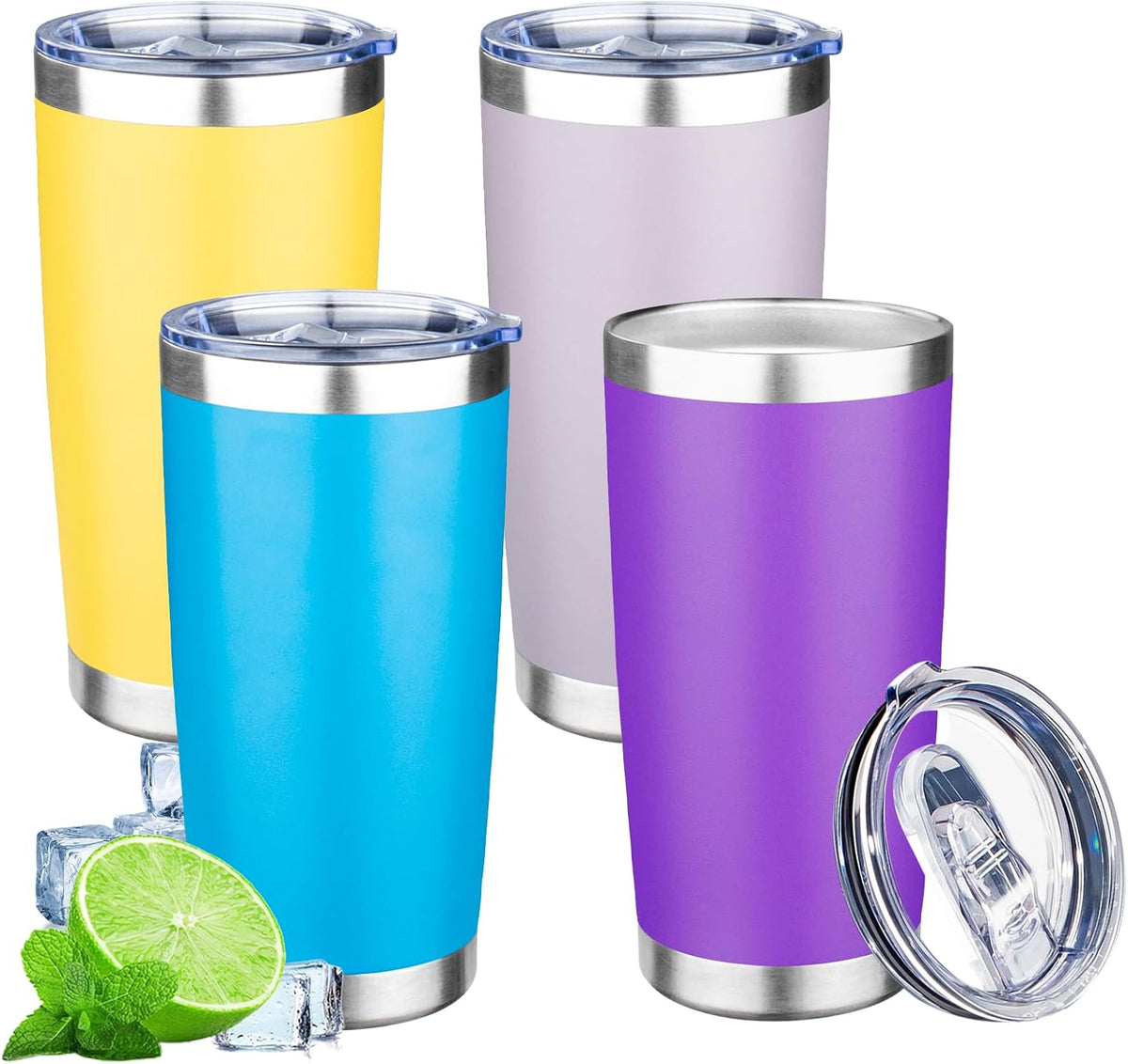 20oz Tumbler with Lid Double Wall Vacuum Insulated Travel Coffee Mug Stainless Steel Thermal Cup Powder Coated Sturdy Coffee Tumbler for Hot and Cold Beverage (Yellow,1)