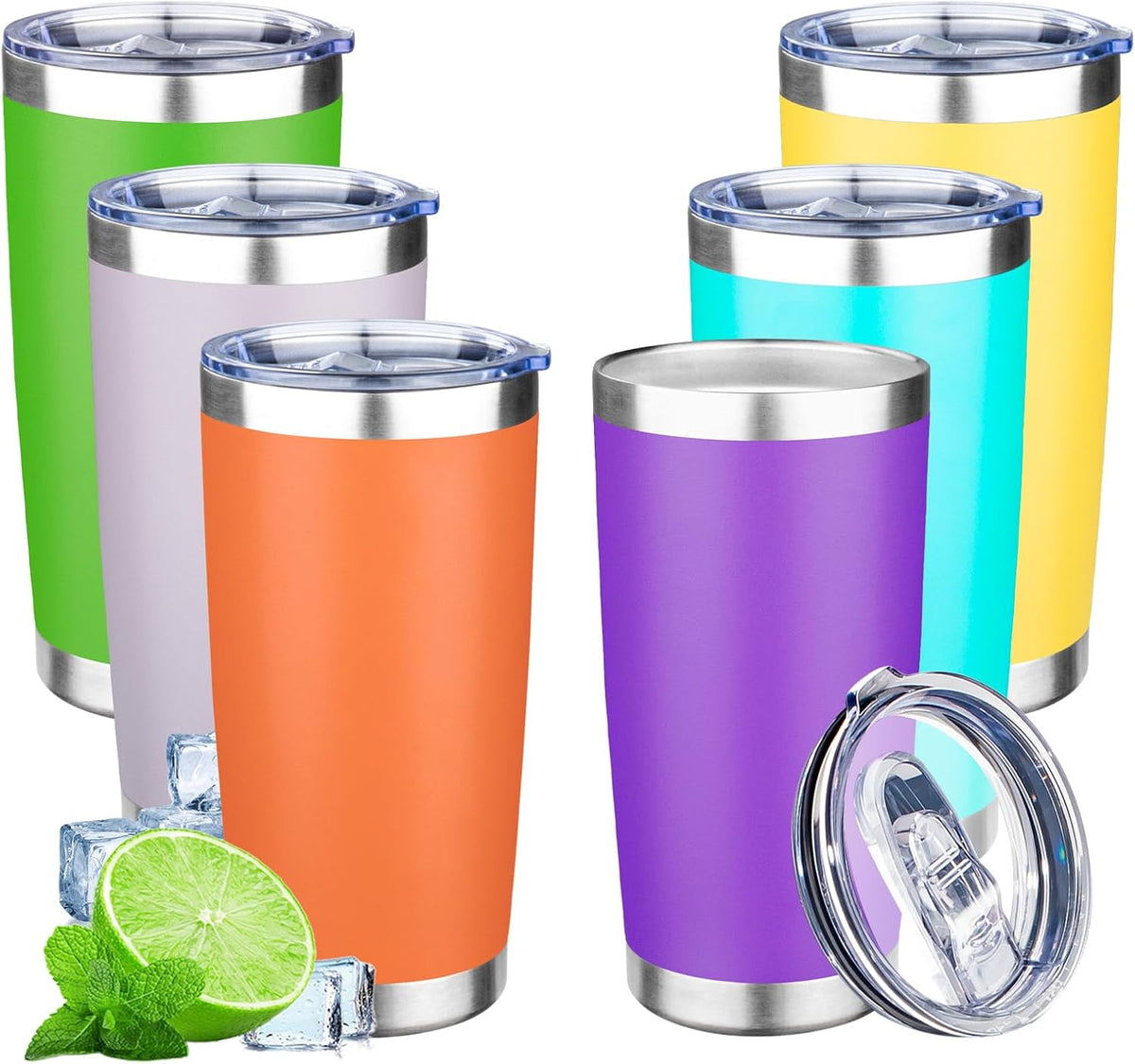 20oz Tumbler with Lid Double Wall Vacuum Insulated Travel Coffee Mug Stainless Steel Thermal Cup Powder Coated Sturdy Coffee Tumbler for Hot and Cold Beverage (Yellow,1)