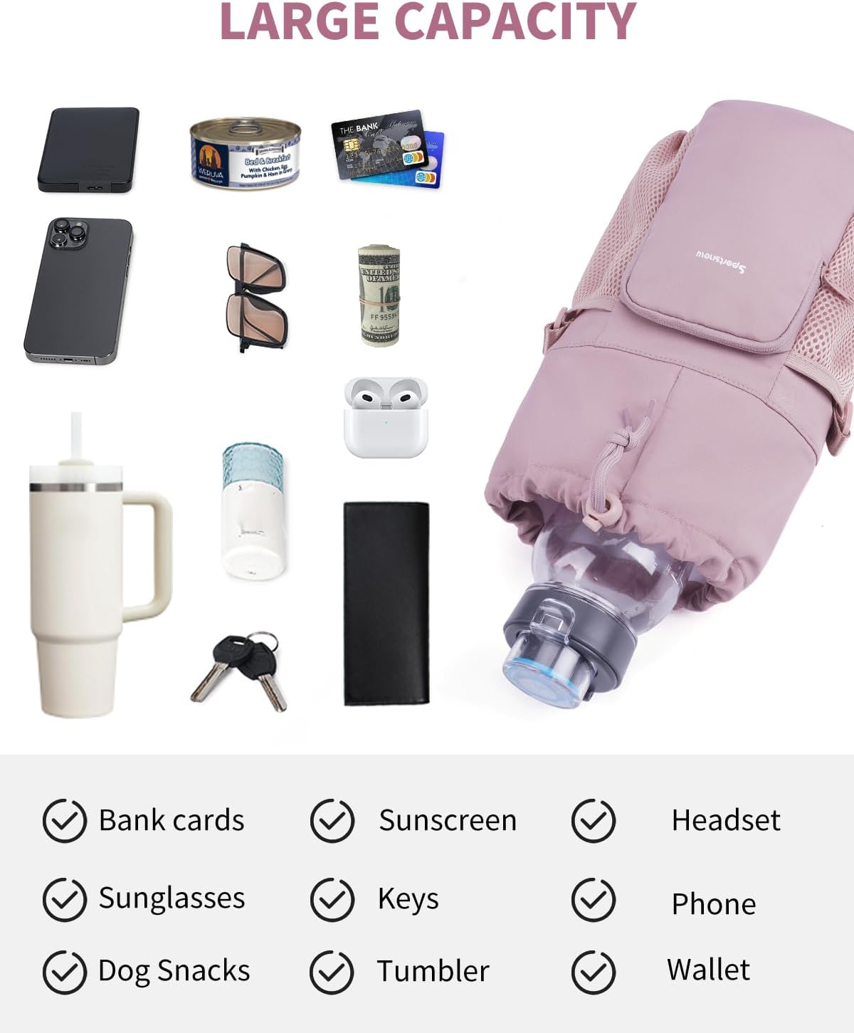 Large Water Bottle Bag for 32/40/64oz Cup & Tumbler,Crossbody Insulated Cup Sleeve Bottle Holder Carrier with Strap