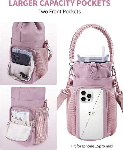 Large Water Bottle Bag for 32/40/64oz Cup & Tumbler,Crossbody Insulated Cup Sleeve Bottle Holder Carrier with Strap
