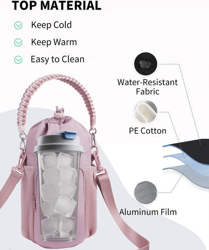 Large Water Bottle Bag for 32/40/64oz Cup & Tumbler,Crossbody Insulated Cup Sleeve Bottle Holder Carrier with Strap