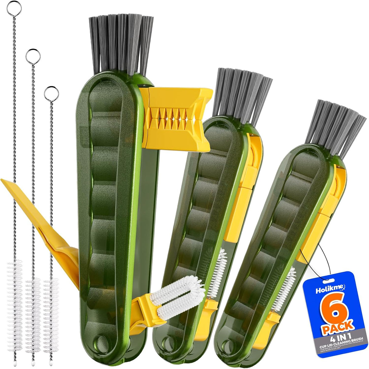 6 Pack 4 in 1 Cup Lid Cleaning Brush 3 Straws Bottle Brush,Black