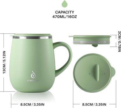 16 oz Insulated Coffee Mug with Handle and Lid, Double Wall Stainless Steel Vacuum Thermal Coffee Mug, Travel Coffee Cup Thermal Cup for Home and Office, Eggshell Blue