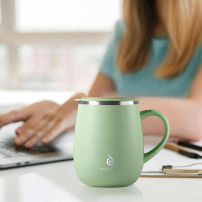 16 oz Insulated Coffee Mug with Handle and Lid, Double Wall Stainless Steel Vacuum Thermal Coffee Mug, Travel Coffee Cup Thermal Cup for Home and Office, Eggshell Blue