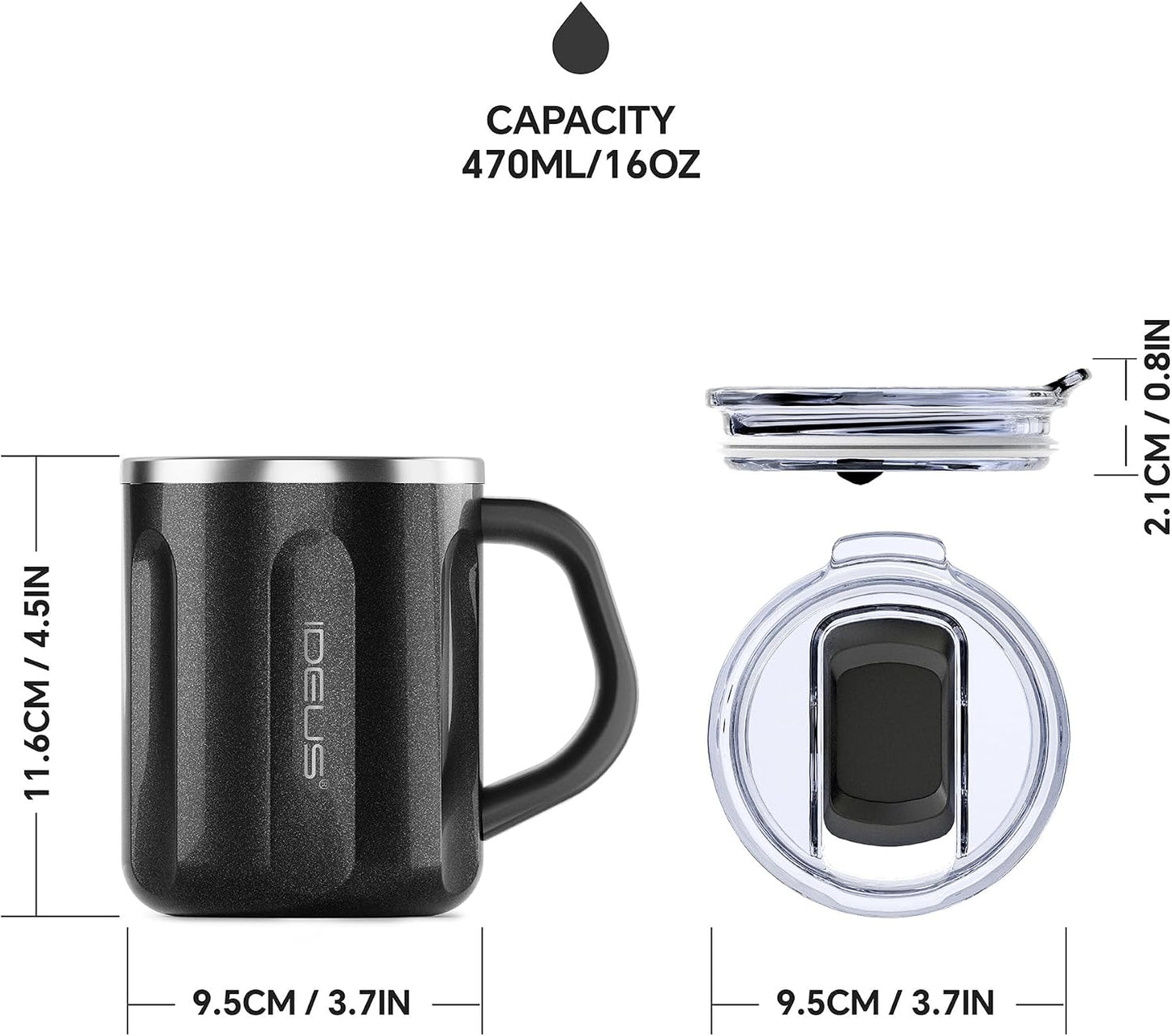 16 oz Insulated Coffee Mug with Handle and Lid, Double Wall Stainless Steel Vacuum Thermal Coffee Mug, Travel Coffee Cup Thermal Cup for Home and Office, Eggshell Blue